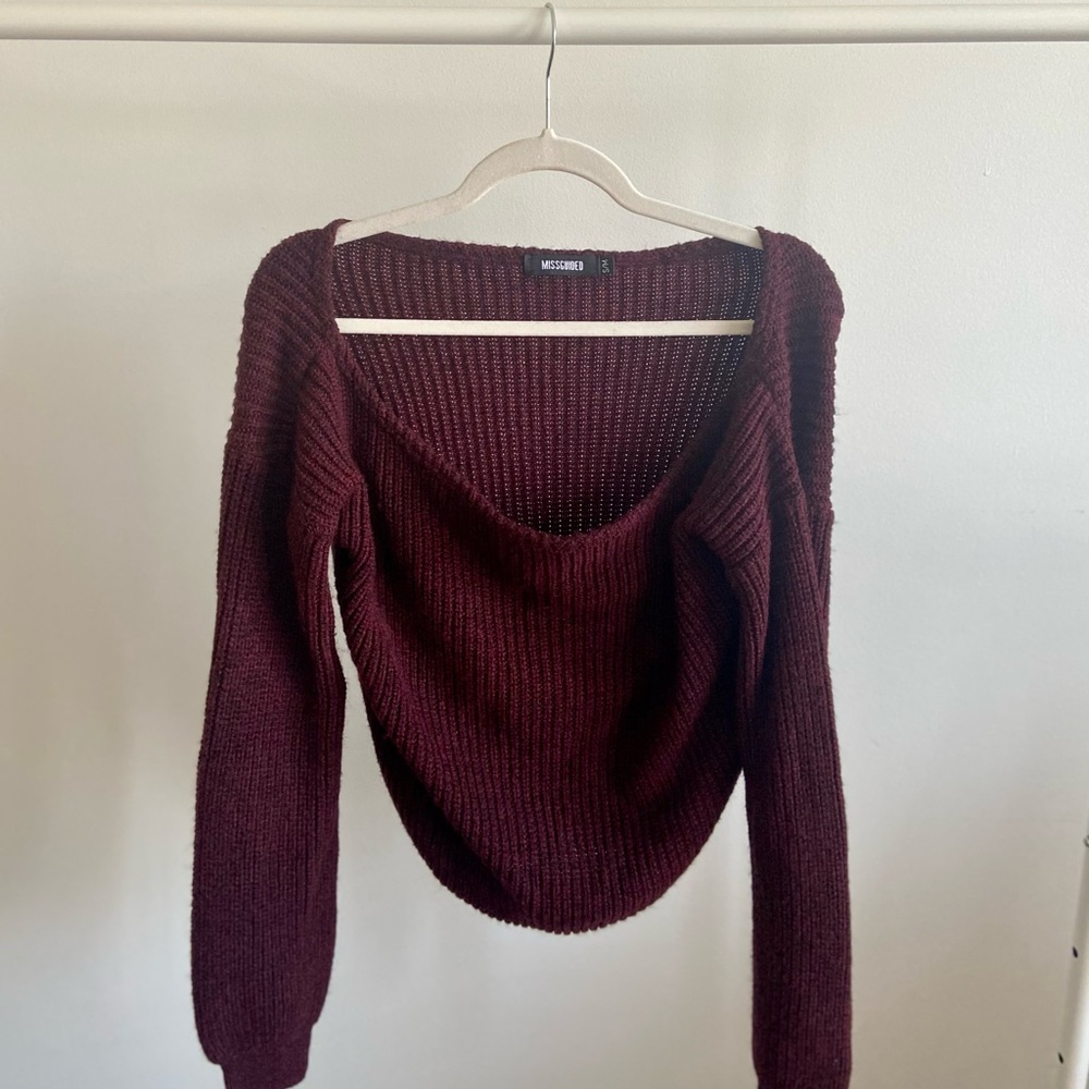 Missguided - Burgundy Off Shoulder Sweater (S)